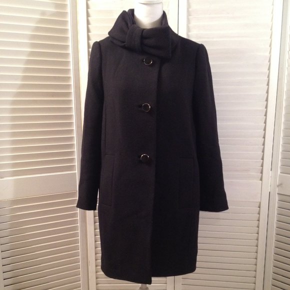 Kate Spade NY Size 4 Lined Black Wool Blend Bow Detail Winter Coat Pockets